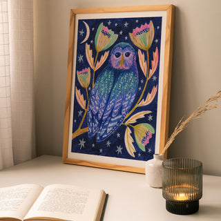 Midnight Owl Night Time Woodland Art Print