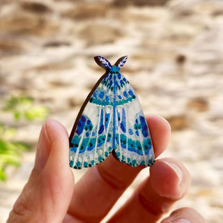 **NEW!** Colourful Moth Wooden Pin Badge