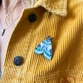 **NEW!** Colourful Moth Wooden Pin Badge