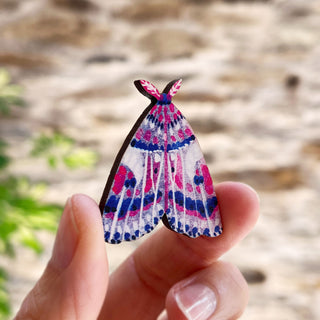 **NEW!** Colourful Moth Wooden Pin Badge