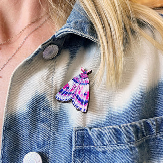 **NEW!** Colourful Moth Wooden Pin Badge