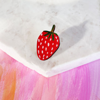 **NEW!** Strawberry Wooden Pin Badge