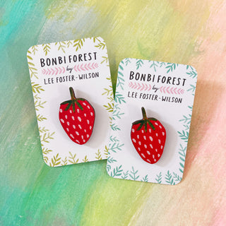 **NEW!** Strawberry Wooden Pin Badge